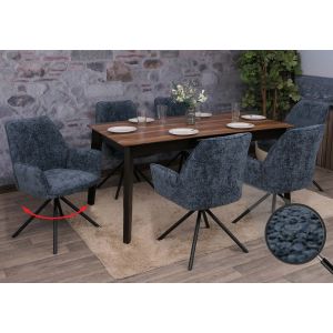 Lot de 6 chaises de salle &agrave; manger HWC-G67, chaise de cuisine avec accoudoirs, pivotante, position automatique, chenille Oeko-Tex MVGbleu fonc&eacute; - Neuf