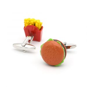 Bouton De Manchette Homme Chemise Poignet Col En Acier Inoxydable Mariage Cadeau Boutons De Manchette Hamburger Frites - Neuf