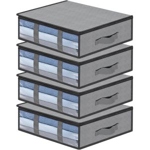 Tianyi-Sac De Rangement Sous Lit, Lot De 4 Rangement Sous Lit Pliable Closet Organizer Sac Souple Grande Capacit&eacute; Avec Fen&ecirc;tre Transparente Poign&eacute;es Renforc&eacute;es Organisateur &Agrave; Glissi&egrave;re Non-Tiss&eacute; - Neuf