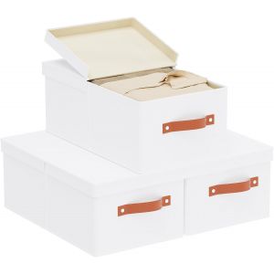 Tianyi-3 Pièces Panier Rangement Dressing, Boite En Tissu Pliable Avec Couvercle Amovible Et 2 Poignée, Casier Vetement Pour Organiser Des Étagères, Des Placards, 41x25x16.5cm, Blanc - Neuf