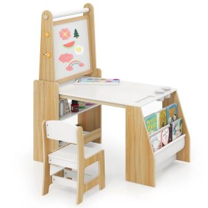 Ensemble Table Et Chaises Enfant Chevalet 101 X 59 X 112 Cm Avec Espace De Rangement Ambiance Cosy En Mdf Beige Helloshop26 20_0012014 - Neuf