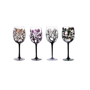 Ensemble De 4 Verres &Agrave; Vin De Saison Peints &Agrave; La Main, Parfaits Pour Les Cocktails Et Autres Boissons - - Neuf