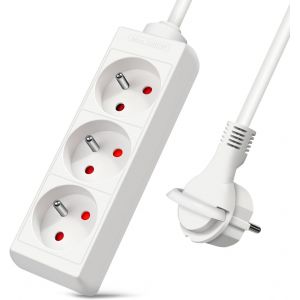 Multiprises 3 Prise avec Fiche Plate, Bloc 3 Prises, Rallonge 5m 230V avec s&eacute;curit&eacute; Enfant pour Maison, Bureau, Blanc - Neuf