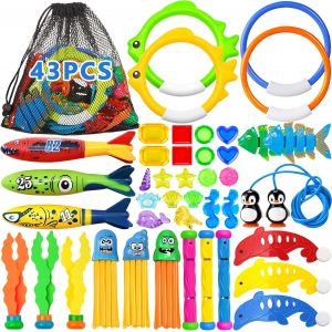 KAL-43 Pcs Jouets De Plongée,Jouet De Natation Pour Piscine,Jeux Piscine Enfant Jouet Sous Eau Été Avec Anneaux De Plongée,Torpedo Bandits,Bâtons De Plongée,Jouet Sous Eau Été Jeux Pour Enfant - Neuf