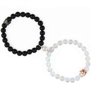 1paire Magnétique Bracelet Verser Les Couples Connecté Perles Bracelet Pour Homme Femme Pierre Naturelle Bracelet Couple Amoureux Pour 2 Elastique Bracelet Bff Bracelet Magnétique Femme Homme - Neuf