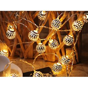 Guirlande Lumineuse Led 2 M, 20 Boules, Blanc Chaud, Aliment&eacute;e Par Piles - Neuf
