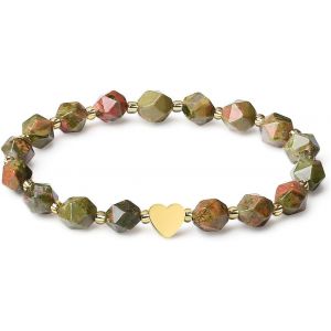 Eryi-Bracelet En Pierre Naturelle 8mm Cristaux Design C?ur Extensible Bracelet En Pierres Précieuses Facettées Semi-Précieuses Perles Dorées 18k Bijoux Pour Femme - Neuf
