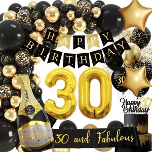 AYUHR-Decoration Anniversaire 60 ans Homme Femme, Ballon 60 Anniversaire de Fête en Noir Or, Bannière Joyeux Anniversaire, Deco Ballon 60 pour Arche Ballon 60 Anniversaire Décorations - Neuf