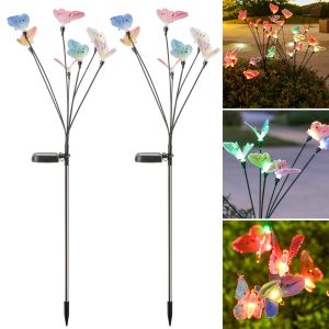 Lampe de jardin solaire d'extérieur étanche, lumière de Noël solaire, décoration extérieure étanche, lumière solaire extérieure à changement de couleur, lumière de jardin à 7 LED, décoration papillon - Neuf