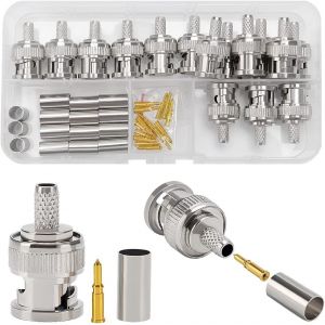 15 Pièces Connecteurs BNC Mâles à Sertir pour Câble Coaxial RG58 RG142 RG400 LMR195,Adaptateur BNC Mâle Droit pour Caméra CCTV,Y Compris Connecteur,Broche,Virole - Neuf