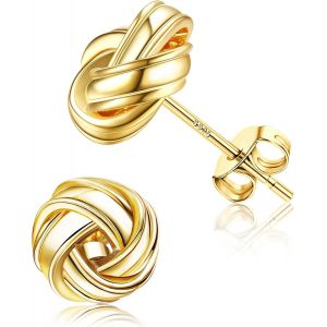 Kalhx-Boucles D'oreilles Or Pour Femme Fille Plaquée Or 14 Carats En Argent Sterling 925 Poteau Boucles D'oreilles Noeud D'amour Or/Argent - Neuf