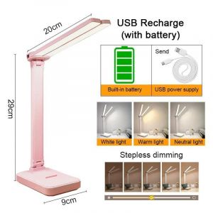 Ore-Lampe De Bureau Led 3 Niveaux Lampes Tactiles À Intensité Variable Pour Chambre Usb Rechargeable Protection Des Yeux Lampe De Table Pliable Pour Chambre Bureau De Chevet-Pink- - Neuf