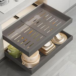 Organisateur De Tiroir Coulissant Moderne,Extensible,Gris,Pour Cuisine Et Salle De Bain,Avec Film Adh&eacute;sif,Montage Mural,1 Unit&eacute; - Neuf