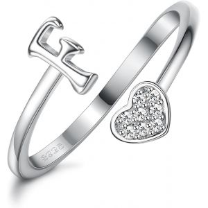 Kalanka-Milacolato Bague Argent 925 Femme Initiaux De C?ur En Argent Sterling Pour Femmes Filles 18k Plaqué Or Initial Coeur Empilable Anneaux Réglables Pour Adolescentes Mignon Coeur Alphabet Lettre - Neuf