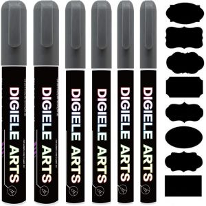 Marqueur Craie Argent, Feutre Craie Liquide Argent 1mm/3mm/6mm + 16 Etiquettes Tableau,Effa&ccedil;age par Chiffon Humide ou Sec pour Tableau Noir,Ardoise,Miroir,Ardoise Magique,Vitre & Menu - Neuf