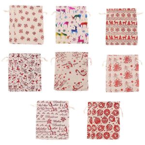 16pcs De No&euml;l Cordon De Serrage Cadeau Sacs En Toile De Jute, Une Boutique De Poche Goody Sacs De Bonbons Cadeau De No&euml;l Faveur S - Neuf