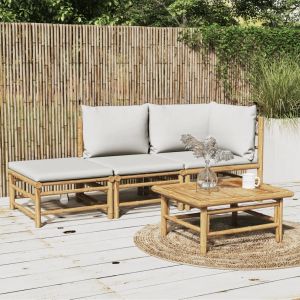 Prolenta Premium - Salon De Jardin 3 Pcs Avec Coussins Gris Clair Bambou - Neuf