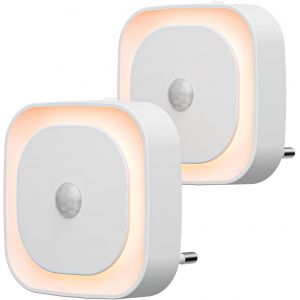 2 Pcs Veilleuse Prise Électrique Avec Détecteur De Mouvement, 3 Modes De Capteur, Luminosité Réglable, Pour Les Enfants, Salle De Bains, Chambre À Coucher, Couloir, Cuisine, Ambre - Neuf