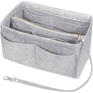 nzqaf-Organisateur de Sac à Main en Feutre pour Femmes, 2 en 1 Amovible Sac de Rangement Intérieur, Bag in Bag Insert Shaper, Trousse de Maquillage Sac Fourre-Tout Organisateur (gris, M) - Neuf