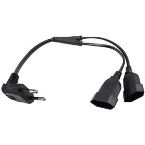 Câble d'extension 2 en 1,Angle Droit Type-C mâle-Euro mâle vers Double Type-C Euro Femelle,Max. 2.5A/250V,0,75 mm² pour PC Ordinateur Moniteur,TV,Appareils ménagers,Noir,0,4M - Neuf