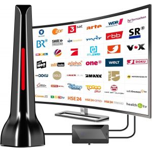 Antenne DVB-T/DVB-T2 avec amplificateur int&eacute;rieur 36 dB + HDTV-Pour t&eacute;l&eacute;viseur-Qualit&eacute; du signal gr&acirc;ce au noyau en aluminium-Avec pied magn&eacute;tique-C&acirc;ble de 3 m-Prise en charge 4K 1080P-Tous - Neuf