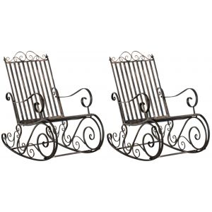 Lot De 2 Fauteuils &Agrave; Bascule Pour Ext&eacute;rieur Avec Accoudoirs En M&eacute;tal Bronze 10_0007918 - Neuf