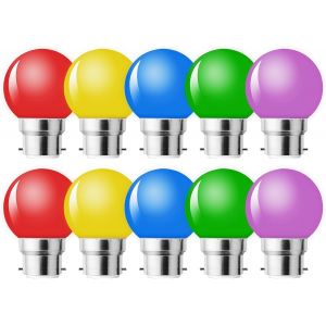 Lot De 10 Ampoules Led B22 1w,Ampoule &Eacute;co&eacute;nerg&eacute;tique Color&eacute;e Couleur,Ampoule De No&euml;l,Ampoules Guirlande Rouge, Jaune, Bleu, Vert, Violet, (&Eacute;quivalent 5w) - Neuf