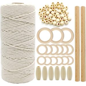 Macrame Kit pour les Débutants 3mm Macramé Fil Macramé Corde de 3mm de Macramé Cordon pour Macramé Bâtons en Bois Anneaux en Bois Perles en Bois pour l'Usine de Cintres BRICOLAGE Décoration M - Neuf