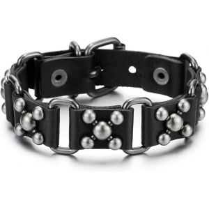 Kal-Punk Rock Cuir Bracelet - Hommes Noir Cuir Bracelet - Envelopper Bracelet - Neuf