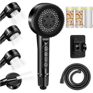 Pommeau de Duche avec Tuyau 1.5M, Pommeau Douche Anti Calcaire, Douchette Douche Salle de Bain avec Filtre, Pommeau de Douche Haute Pression avec 3 Modes de Jet (noir) - Neuf