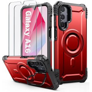 Kalanka-Coque Pour Samsung A16 5g / 4g Compatible Avec Magsafe, Magnétique Militaire Étui Avec Caméra Béquille Et 2 Pièces Verres Trempés, Robuste Housse De Protection Pour Samsung Galaxy A16, Rouge - Neuf