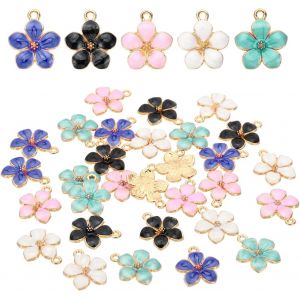 Kal-Breloque En Forme De Fleur De Prunier En M&eacute;tal &Eacute;maill&eacute; Pour Fabrication De Bijoux, Colliers, Bracelets, Boucles D'oreilles - Neuf