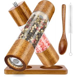MEVRONISSHOP-Moulin a Poivre Manuel en Bois, Moulin &agrave; &Eacute;pices avec Broyeur en C&eacute;ramique R&eacute;glable, Lot de 2 Sali&egrave;re et Poivri&egrave;re Cuisine | Moulin &agrave; Poivre | Moulin a Sel, pour Sel de Mer, Piment, Poivr - Neuf