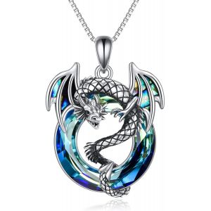 Collier Dragon Pour Femme - Cadeau Dragon, Argent Sterling, Cristal - Neuf