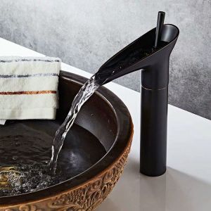 Robinet De Salle De Bains, Chute D'Eau Robinet De Bassin De Robinet Mitigeur Noir Rétro À Levier Unique De Robinet De Bassin, De Haut En Laiton Comptoir De Salle De Bains Robinet De D - Neuf