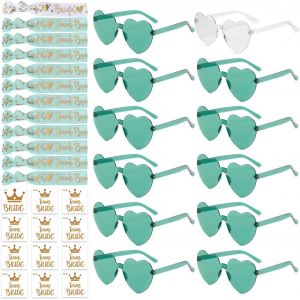 36 pièces Bracelets Team Bride Lunette Coeur Ensemble de Lunettes Vert,Mariage Accessoires fête Mariage kit Evjf,12 lunettes coeur+12Bride autocollant de tatouage+12Bride bracelet - Neuf