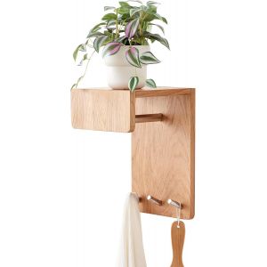 ¿¿tag¿¿re Murale avec 5 Crochets - 50CM Ch¿ºne ¿¿tag¿¿re Flottante Etagere Murale en Bois Massif ¿¿tag¿¿res Murales pour Couloir, Salle De Bain, Salon, Chambre ¿¿ Coucher - Neuf