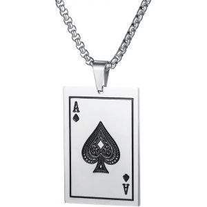 Kal-Collier As De Pique,Collier En Acier Inoxydable Argent&eacute; Accessoires Pour Couples Et Hommes,Poker Cartes Collier Pour Rock Gothique Punk Hip Hop - Neuf