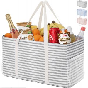 SJZG-Grand Sac De Courses Et Cabas 46 L, Panier Course Pliable Avec Cadre En Fil M&eacute;tallique Et Poign&eacute;es, Sac Rangement Pour Pique-Nique, Plage, Buanderie, Voiture, Camping - Neuf