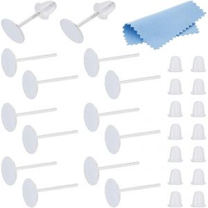 Kal-8 Paires S925 Boucles D'oreilles Boucles D'oreilles Plates 6mm &Eacute;bauches Pinces &Agrave; Boucles D'oreilles Avec 50 Pi&egrave;ces &Eacute;crous D'oreille Pour La Fabrication De Bijoux - Neuf