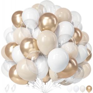 White And Champagne Gold Balloons, 50 Pieces Sand Vintage White Matte Transparent Balloon With Ribbon Girl Women Child Birthday Proposal Boho Wedding Bridal Shower Valentine Decoration - Neuf