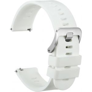 22mm Bracelet De Montre Pour Homme &Agrave; Rayures Arqu&eacute;es, Silicone Bande &Agrave; D&eacute;gagement Rapide, Boucle Argent&eacute;e (Blanc) - Neuf