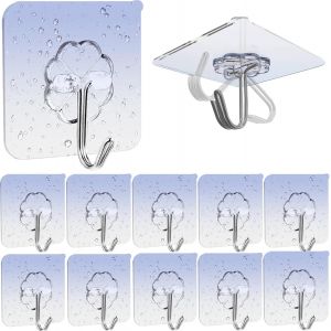 Loc-10 Pièces Crochet Adhésif, Crochet Adhesif Mural, Transparent Crochets Adhesif Imperméables, Crochets Muraux Pour Salle De Bain, Cuisine, Plafond, Salon - Neuf
