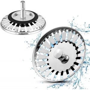 Lot De 2 Bouchons D'évier De Cuisine En Acier Inoxydable, Bouchon De Lavabo De Salle De Bain, Passoire D'évier, Filtre D'évier, Filtre De Vidange, Bouchon D'évier (Diamètre 84 Mm)[Pou8805020] - Neuf