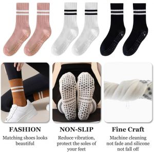 3 Paires Yoga Chaussettes Antiderapant Chaussettes- Femmes Chaussettes De Pilates Chaussettes En Coton Antid&eacute;rapantes Pour Arts Martiaux Barre Ballet Fitness(Noir + Blanc + Rose) - Neuf