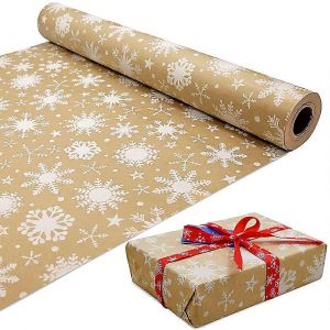 Rouleau De 10 M De Papier Cadeau Kraft Blanc &Agrave; Motifs De Flocons De Neige, 100 % Recyclable Et &Eacute;cologique, Id&eacute;al Pour Les Anniversaires, Les F&ecirc;tes Et Les D&eacute;corations De No&euml;l (10 M X 44 Cm) - Neuf