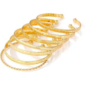 Eryi-Bracelets Empilables, 7 Pcs Bracelets Enveloppants Empilables, Or Bracelet Ouvert Set, Bracelet Or Femme Set, Femmes Plusieurs Couches Empilable Bracelet, Bracelet Or Set - Neuf