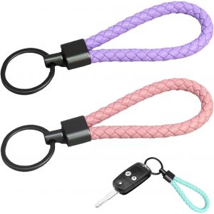 KAL-Porte Clef Cuir Tress&eacute;, 2 Pi&egrave;ces Porte Cl&eacute; Voiture Cuir Porte Clef Original, Porte-Cl&eacute;s En Cuir Avec Anneau Alliage De Zinc, Pour Les Cl&eacute;s De Voiture, De Maison Et Bureau - Neuf