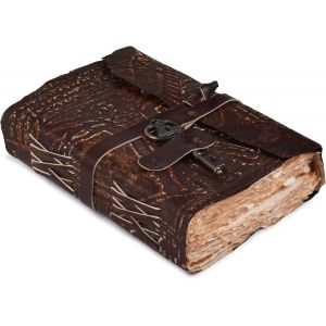 ChenQuanSarl-Journal En Cuir V&eacute;ritable Fait &Agrave; La Main Pour Homme Et Femme &iquest; Fermeture &Agrave; Cl&eacute; &iquest; Livre D'Ombre &iquest; Journal En Papier Vintage En Relief &Agrave; Bords Plat&eacute;s Pour &Eacute;crire, Dessiner Et Esquisser &iquest; - Neuf