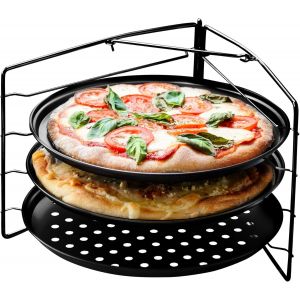 SJZG-Plaques &Agrave; Pizza Antiadh&eacute;sifs - Ensemble De Cuisson &Agrave; Pizza Avec 3 Po&ecirc;lles &Agrave; Pizza Et 1 Grille De Support Pizza Four - Assiette Pizza Inox Pour Four, Grill, Barbecue (28 Cm) - Neuf